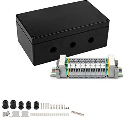 IP66 Verteilerkasten Außen Wasserdicht, DEANKEJI 2 in 3 out Schwarze Abzweigdose-Wasserdichte Abzweigdose UK2.5B Klemmen mit DIN-Schienen zur Abdichtung der Außenseite des Schaltschranks