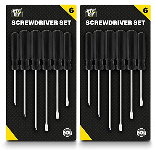 SOL 12pk Phillips Screwdriver Set - Non Slip Grip Electricians | Electrical screwdrivers with 3.4mm and 4.5mm tips for household repairs, electrician tools for home and workshop