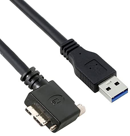 CY Câble micro USB 3.0 à vis unique verrouillable vers USB 3.0 5 Gbit/s, câble d'alimentation coudé à 90 degrés pour caméra industrielle VR (3 m)