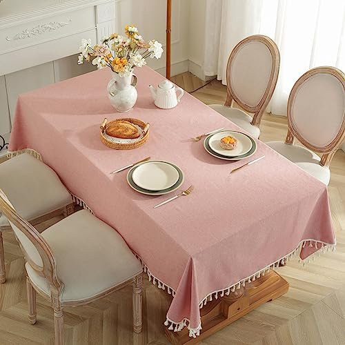 meioro Rechteckige Tischdecke Volltonfarbe Tischwäsche Quaste Tischdecken Baumwolle Leinen Tablecloth Tischtuch Geeignet für Home Küche Dekoration(Rot,140×220cm)