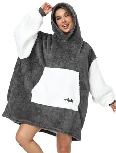 Argstar Coperta con Maniche Oversize Cappuccio da Donna e Uomo, Leggera e Accogliente Coperta Velluto Indossabile per Adulti, Comoda Calda Felpa Cappuccio con Tasca Profonda Manica Elastica (Grigio)