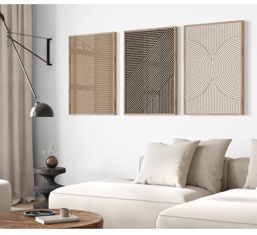 Boho Modern Wall Art Pictures Neutral Abstract Canvas Wall Decor Minimalist Line Wall Art Beige Brown Black Poster Mid Century Painting Artwork for Living Room Bedroom 16x24 Inch Unframed Set of 3