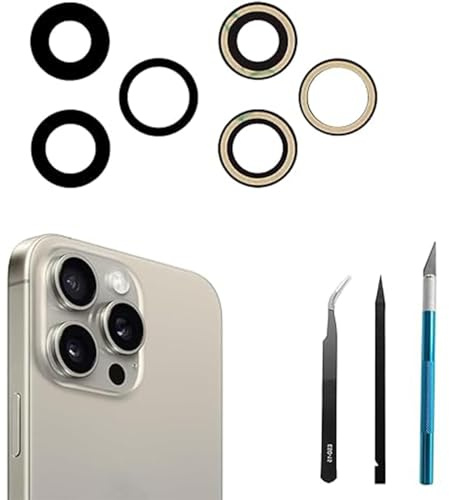3 Stück 15 Pro Rückkamera-Glaslinse Ersatz für iPhone 15 Pro Back Rück Kamera Glas Linse Ersatz mit Reparatur-Werkzeug-Kit, Kratzfest und wasserdicht