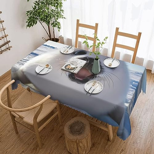Rechteckige Tischdecke Harfe Robbe Malerei Tapete Druck Tischdecke Flecken- und knitterfrei waschbar Tischdecke für Küche Esszimmer Party Heimdekoration 140 x 180 cm