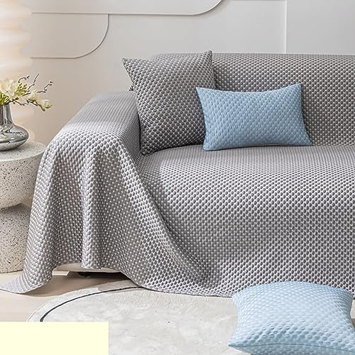KnSam Home Überwurfdecke, Einfarbig Punkt Sofahusse Ecksofa, Anti-Rutsch Waschbar Sofa Protection Cover Sofahusse Polyester Anti-Rutsch-Couch (185x150CM, Grau)