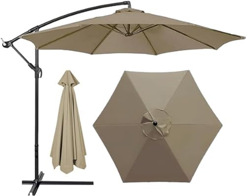 HonunGron Auvent De Remplacement pour Parasol 2m/2,7m/3m, 6 Baleines/8 Baleines Toile De Parasol Déporté Remplacement Pour Cour,Jardin,Plage,Polyester Anti UV 50+ (3M 6-Ribs,Taupe)
