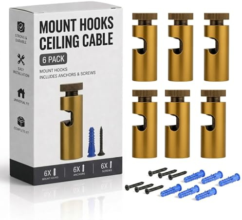 DC VOLTAGE Ceiling Cable Mount Hooks for Swag Chandelier and Spider Lighting Minimalist Cord Keeper Easy Fit Metal Hook with Screw for Pendant Light Cable (6)