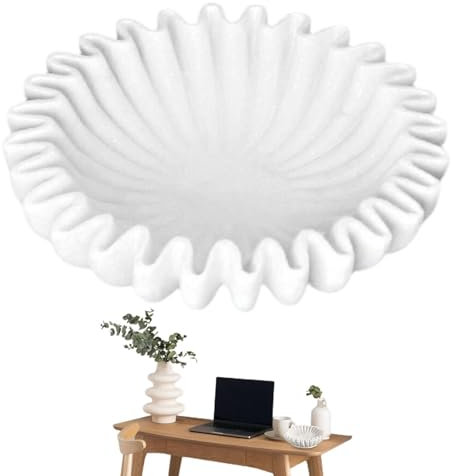 Generico Ciotola di frutta decorativa - Ciotola con volant in marmo | Ciotola con fiori con volant decorativa in pietra, Ciotole con volant bianche alla moda rustiche ed eleganti in resina sintetica