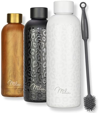 Milu Thermosflasche 750ml Isolierte Edelstahl Thermo Trinkflasche Thermoskanne Auslaufsichere Isolierflasche doppelwandig - Kohlensäure geeignet – inkl. Reinigungsbürste (White-Leopard, 750ml)