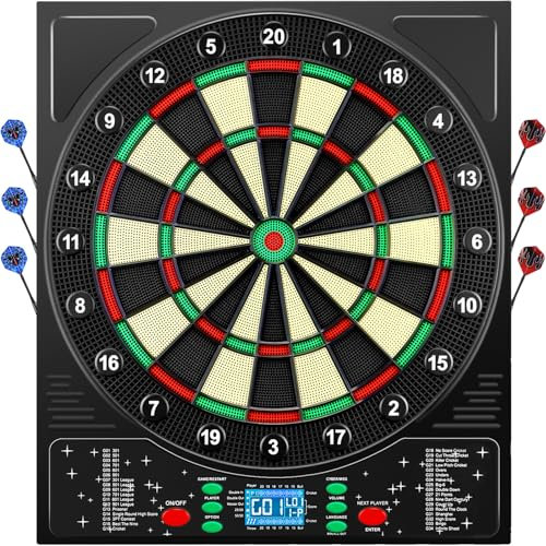 Coanhctm Dartscheibe Elektronisch Profi mit Deutsche Stimme&12 Dartpfeil, Elektronische Dartscheibe mit LCD-Bildschirm, 34 Spiele&355 Variationen, E Dartscheibe Elektronische Dartboard für 1-8 Spieler