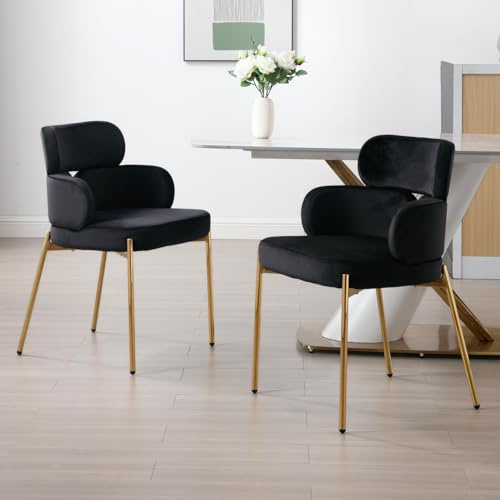 chairus 2er Set Samt Gepolsterte Esszimmerstühle für Küche Moderne Küchenstühle Sessel Wohnzimmer Polsterstuhl für Esstisch Esszimmer (Schwarz)