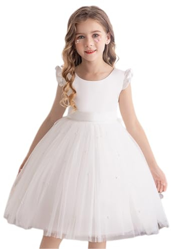 Fiore Ragazza Abiti da Sposa per Matrimoni Abiti da Damigella d'Onore Nodo A Fiocco Tulle Abito Bambini Formale Abito da Ballo da Sera Prima Comunione Vestito