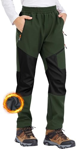 Zoofly Schneehose Softshell Hose Jungen Skihose Wasserdichte Thermohose Outdoor Hose Softshellhose Winter Skihose Fleece Gef├╝ttert Schwarz-Gr├╝n 134-140