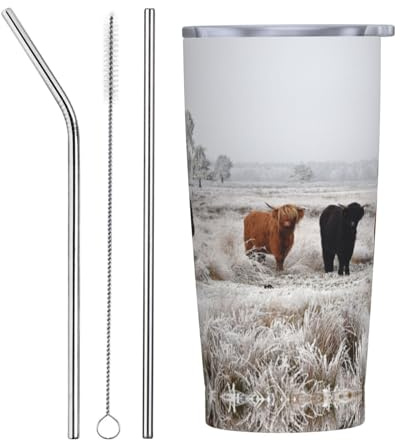 VOSERY Botella de agua de 20 onzas con tapa y popote, vaso aislado de acero inoxidable, taza de café de viaje, vaso personalizado
