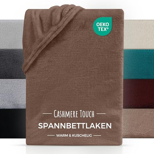 Carpe Sonno warmes Spannbettlaken Cashmere Touch 100 x 200 cm - Plüsch Bettlaken 100x200cm - Weiche Fleece Spannbetttücher Winter- Teddy Spannbetttuch 100x200 - Braun