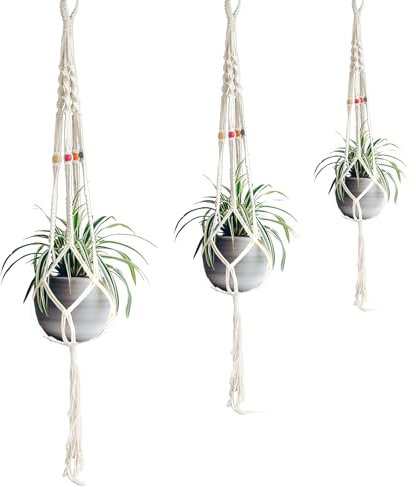LicoShin 3Pcs Macrame Plant Hanger with 5 Knitting Techniques, 94CM Plant Supports for Indoor Plants, with Tassels and Four-colored Decorative Beads, Bohemian Style Handmade Monstera Support
