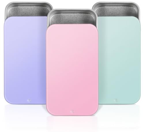 SynHHergyx Metal Tin Box, 3 Pcs 2.36×1.33×0.4 Inch Slide Top Portable Small Tin Box Rectangular Empty Hinged Containers with Lids for Candies Jewelry Crafts Lip Balm Cosmetic Pills (3 Colors)