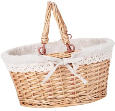 Gralara Picknickkorb mit Griffkorb Rattan für Camping im Freien, Weiß