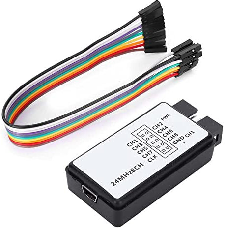 USB Logic Analyzer, Device Set Digital Pocket 24MHz 8 Oscilloscopes Size Channel Input Memory with Cable and Wire