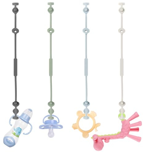 Baby Spielzeug Schnullerkette, 4 Stück Silikon Cup Catcher Verstellbare Trinkbecher Halteriemen Spielzeug-Sicherheitsgurte für Kinderwagen Hochstuhl Autositze