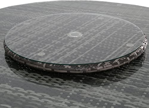 Rattan Lazy Susan Rotating Serving Plate, Tempered Glass Swivel Dining Table Turntable with Parasol Hold, Rotating Board Plate Dish for Party Family Dinners | Aluminum Alloy Stand - 60CM