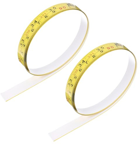 Lot de 2 rubans à mesurer autocollants en acier - Ruban impérial et métrique de 110 cm avec dos adhésif, de gauche à droite pour travail du bois, scie à dessin, table de dessin, jaune