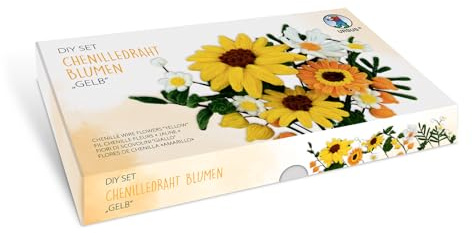 Ursus 27040001 - DIY Set Blumen Gelb aus Chenilledraht, zum Basteln von einem Blumenstrauß z.B. Sonnenblume, Kamille, Farn und Physalis