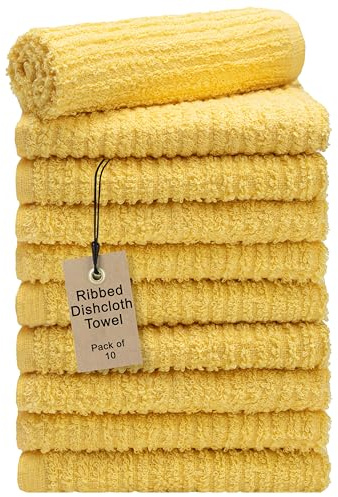 Textila Bar Mop Towels 12x12 Inch – Lemon Yellow – Pack of 10 - Cotton Dish Cloths & Cleaning Towels for Kitchen, Bar, Restaurant, Household Use – Absorbent, Durable, Reusable