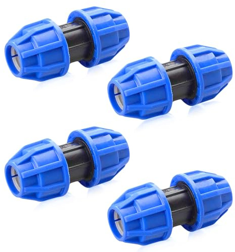 HIGA-JKL Acoplamiento recto de polietileno de 25 mm x 25 mm para tubo de polietileno de 25 mm, color azul, 4 unidades