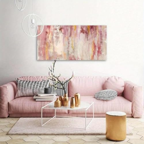 IHHGNB Abstrakte Wandkunst, große Wanddekoration, rosa Kunstwerke, Bilder, goldene Gemälde für Schlafzimmer, Wohnzimmer, Büro, Leinwanddrucke, 80 x 160 cm (31 x 63 Zoll), rahmenlos