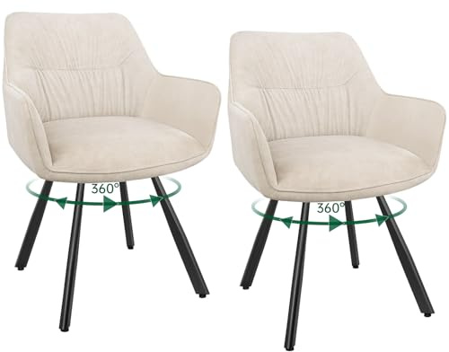 WAFTING Lot de 2 Chaises de Salle à Manger,Chaise pivotante 180°avec accoudoirs,Chaise Velours de Cuisine Rembourrées avec Dossier Convient Aussi au Salon et la Salle de réception,Kaki