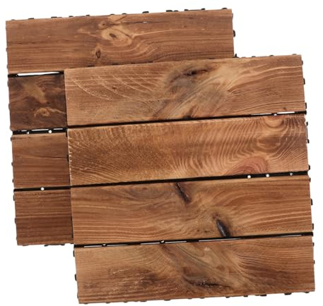 Veemoon 2pcs Outdoor Anticorrosive Wooden Floor Tiles Garden Patio Decking Interlocking Hardwood for Balcony Natural Carbonized Wood