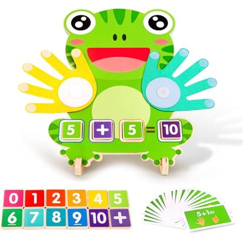 Acsatont Montessori Spielzeug, Lernspiel ab 3 4 5 Jahre, Fingerzählmathe Holzspielzeug Pädagogisch Wertvoll, Kinderspielzeug Lernspiele Geschenk Mädchen & Jungen 5 Jahre Geburtstag (Frosch)