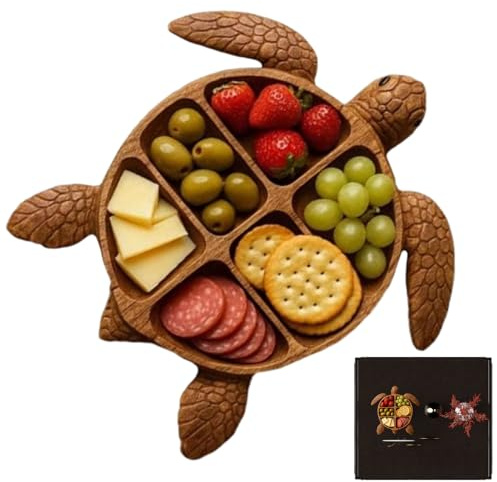 Kustimantu Tablero De Madera Para Charcutería - Bandeja De Queso Con Diseño De Tortuga Y Tablero Para Servir Charcutería,Plato Para Quesos Frutas Y Embutidos Decoración De Mesa Y Servir Fiestas