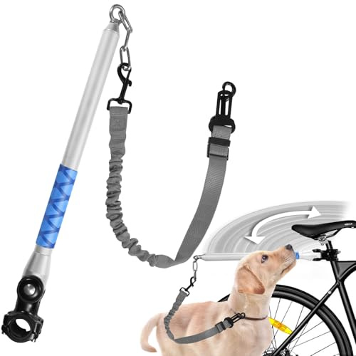 Cykel hundkoppel för ridning, handsfree 150° roterande inbyggd stötdämpare cykel racer koppel för cykling, elastisk nylon inställda bilar säkerhetsbälte (Silver)