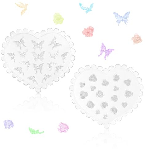 lasuroa 2st Silikon 3D Nagelformar, Präglade Formar med Rosblomma och Fjäril DIY Nageldekorationsschabloner för Gellack och Manikyrtillbehör