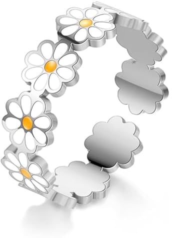 QZKJQDD Gänseblümchen Anxiety Ring, Anti Stress, Shade Anxiety Ring, Edelstahl Angst, Stressring Ringe, für Panikattacken Daumenring,Finger Stimmungsring, Frauen Silber
