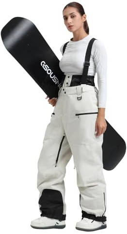 GSOU SNOW Uomo Donna Pantaloni da Sci Baggy Pantaloni da Snowboard Larghi Salopette da Sci Pantaloni da Neve con Bretelle - Multitasche Impermeabile Antivento Traspirante Isolato Calda