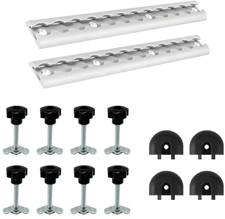 TECKZOON Confezione da 2 binari Airline in alluminio, 30 cm, set da 8 binari zincati M8 x 60 mm, fissaggio sicuro del carico per camion, camper, roulotte