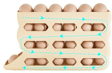 lyanny Rangement À Œufs Pour Réfrigérateur - Porte-Œufs Roulant Automatique à 4 Niveaux pour Réfrigérateur,30 Capacité Support Anti-Dérapant Facile à Nettoyer pour Cuisine Petit-Déjeuner Boulangerie
