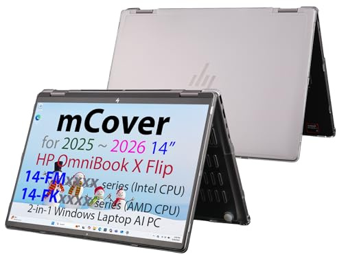 mCover Hard Case ONLY Compatible for 2025+ 14 HP OmniBook X Flip 14-FMxxxx 14-FKxxxx 2-in-1 (with 360° Hinge) Windows Laptop (NOT Fitting Any Other HP Models)- Clear