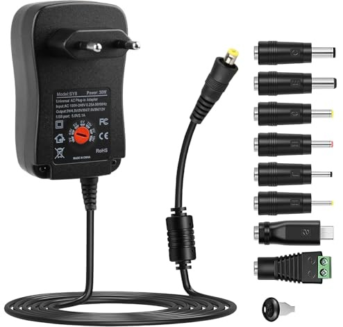 30 W Adattatore universale da 3 V 4,5 V 5 V 6 V 7,5 V 9 V 12 V 2 A AC/DC, caricatore di alimentazione trasformatore, 8 punte per adattatore, alimentatore-adattatore con tensione multipla per router