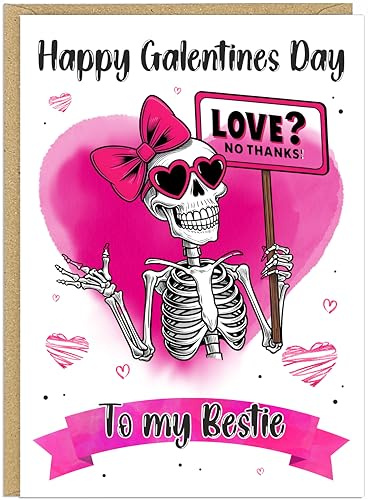 Funny Personalised Galentines Cards for Besties & Single Ladies - Custom Name Anti Valentines Day Friend Humour Valentines Cute Greetings Cards (Love No Thanks)