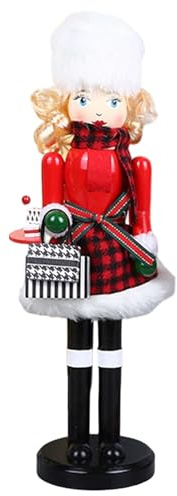 CAKEEYUM Nutcracker Christmas Decor 16 inch Wooden Shopping Lady Christmas Nutcrackers Figures with Handbag for Shelves and Tables Nutcracker Decor, Nutcrackers Figures