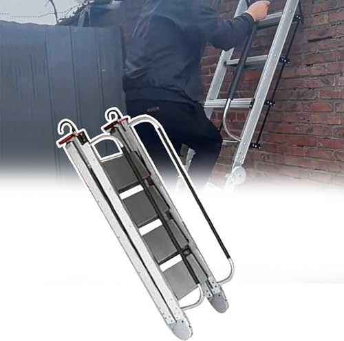 Dachbodentreppe Klappbare Dachbodenleiter mit Handläufen und Haken, Platzsparende Dachleiter für Bequemen Zugang, Tragbare Metallleiter für Garagen Keller(10 Steps 2.4-2.7m (94.5-106.3))
