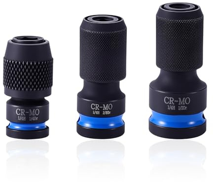 1/2 Square Drive to 1/4 Hex Shank, 3PCS Quick Release Chuck Converter Hex Shank Socket Adapter Impact Wrench Adapter for Impact Wrench and Electric Wrench