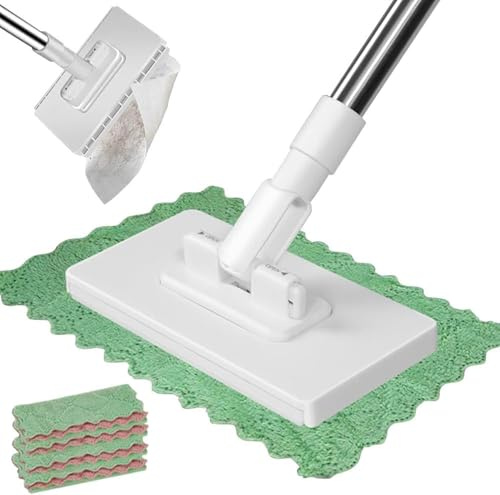 Lazy Mop Clip On, Anti Bac Portable Mop Bathroom, with 10 Reusable Machine Washable Cloths, 360° Swivel Head, for Tiles/Floor/Mirrors/Bathtub, Cleaning & Scrubbing, Wet & Dry