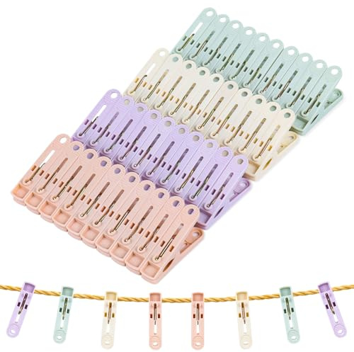 40 Pack Clothes Pegs for Washing Line, Plastic Laundry Pegs – Strong Clothes Pegs Extra Strong with Stainless Steel Spring, Rust Proof & UV Resistant, Soft Grip Pegs for Home Garden Bathroom Outdoor
