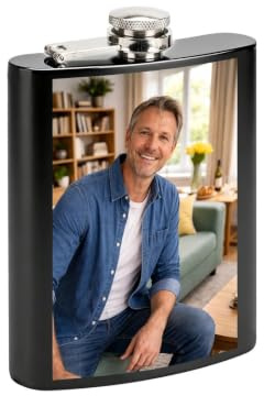 Loongway Flachmann Personalisiert mit Foto Edelstahl Männer Geschenke | 240ml Fassungsvermögen | Klarer UV-Farbdruck | Handgerechte Wölbung | Für Camping und Feiern | Geburtstag & Vatertag