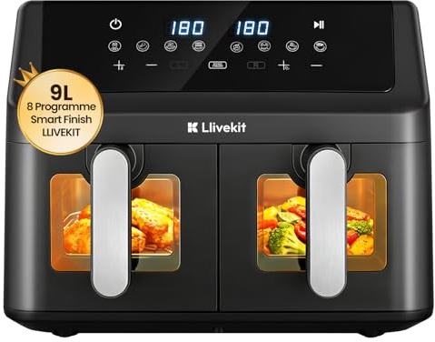 LLIVEKIT 9L Dual Zone Air Fryer, 2×4.5L Independent Double Drawers